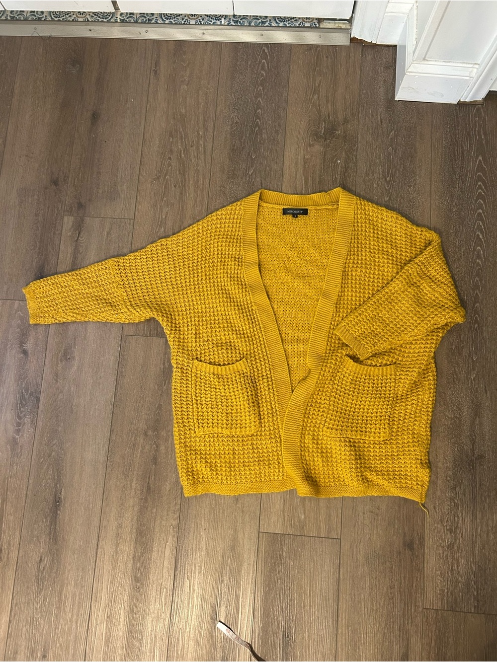 Merokeety Open-Front Chunky Pocket Cardigan Sweater — Mustard Yellow